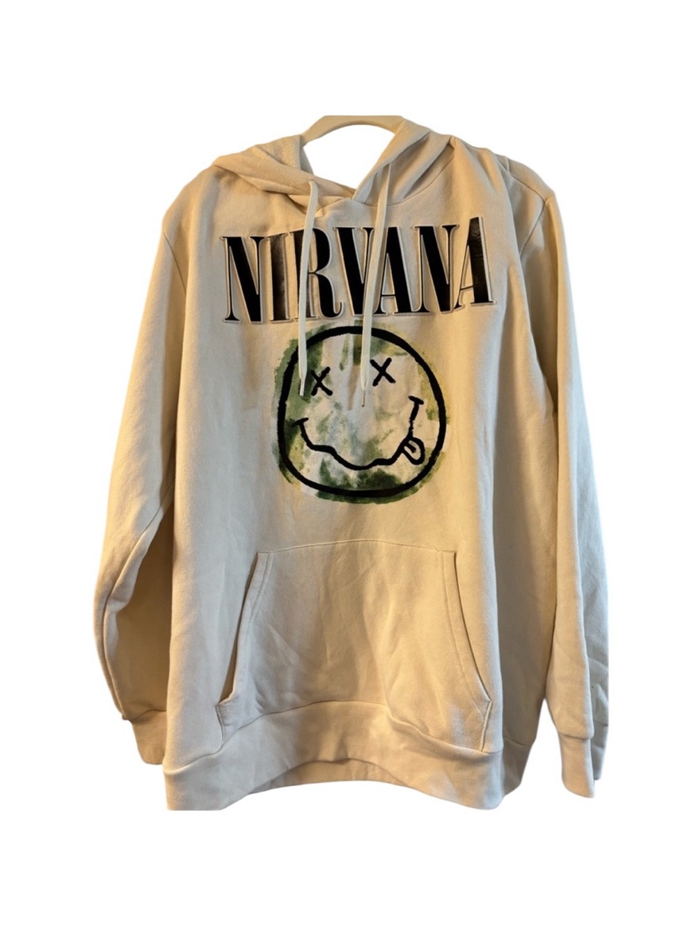 NIRVANA Cream Pullover Hoodie with Smiley Graphic - Picture 2 of 4